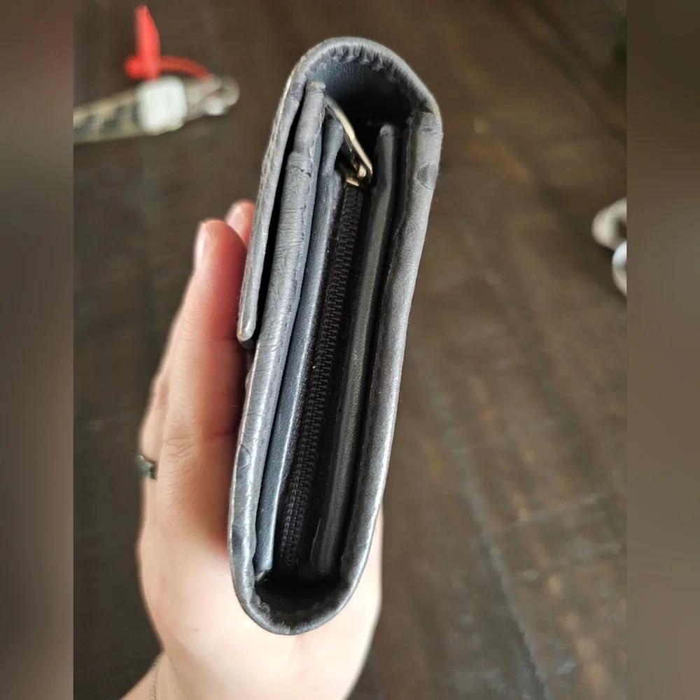 Furla Gray Ostrich Embossed Continental Quiet‎ Luxury Wallet